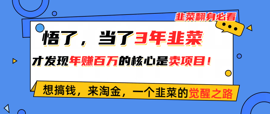 （10759期）悟了，当了3年韭菜，才发现网赚圈年赚100万的核心是卖项目，含泪分享！九峰网创-分享创业资讯-最新网络创业项目-分享最新赚钱项目九峰网创