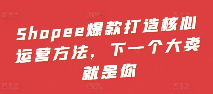 Shopee爆款打造核心运营方法，下一个大卖就是你九峰网创-分享创业资讯-最新网络创业项目-分享最新赚钱项目九峰网创