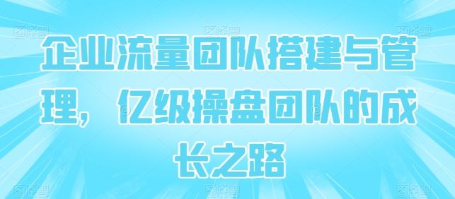 企业流量团队搭建与管理，亿级操盘团队的成长之路九峰网创-分享创业资讯-最新网络创业项目-分享最新赚钱项目九峰网创