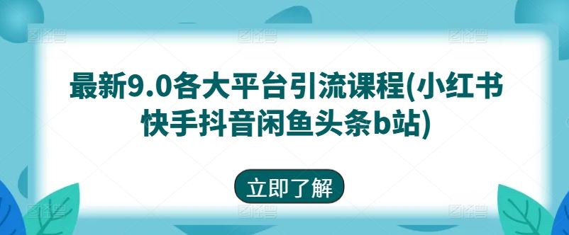 最新9.0各大平台引流课程(小红书快手抖音闲鱼头条b站)九峰网创-分享创业资讯-最新网络创业项目-分享最新赚钱项目九峰网创