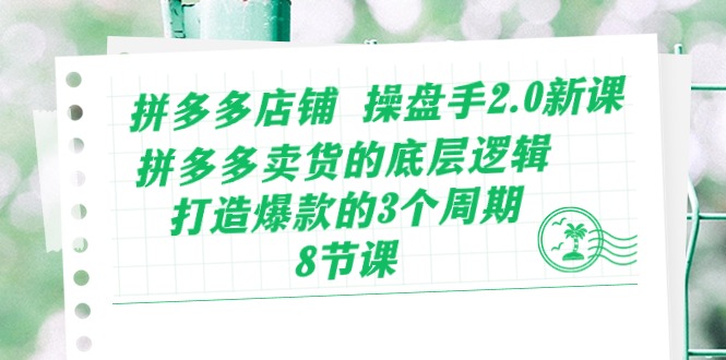 （10859期）拼多多店铺 操盘手2.0新课，拼多多卖货的底层逻辑，打造爆款的3个周期-8节九峰网创-分享创业资讯-最新网络创业项目-分享最新赚钱项目九峰网创