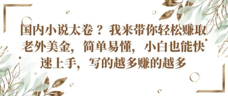 国内小说太卷 ?带你轻松赚取老外美金，简单易懂，小白也能快速上手，写的越多赚的越多【揭秘】九峰网创-分享创业资讯-最新网络创业项目-分享最新赚钱项目九峰网创