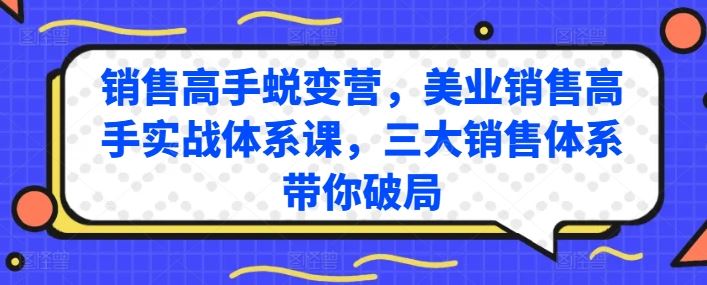 销售高手蜕变营，美业销售高手实战体系课，三大销售体系带你破局九峰网创-分享创业资讯-最新网络创业项目-分享最新赚钱项目九峰网创