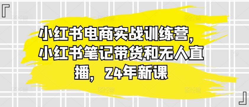 小红书电商实战训练营，小红书笔记带货和无人直播，24年新课九峰网创-分享创业资讯-最新网络创业项目-分享最新赚钱项目九峰网创