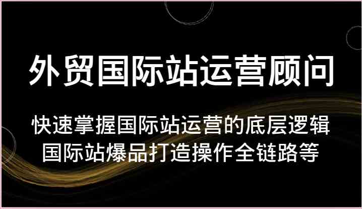 外贸国际站运营顾问-快速掌握国际站运营的底层逻辑，国际站爆品打造操作全链路等九峰网创-分享创业资讯-最新网络创业项目-分享最新赚钱项目九峰网创
