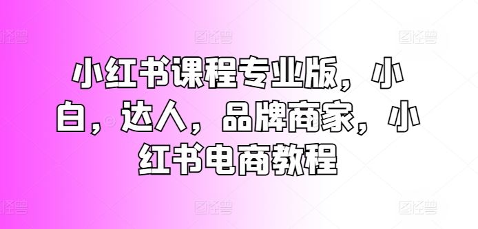 小红书课程专业版，小白，达人，品牌商家，小红书电商教程九峰网创-分享创业资讯-最新网络创业项目-分享最新赚钱项目九峰网创