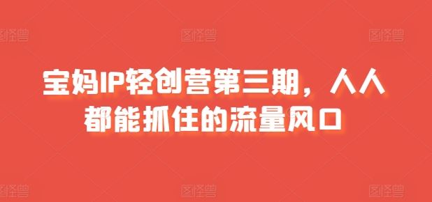 宝妈IP轻创营第三期，人人都能抓住的流量风口九峰网创-分享创业资讯-最新网络创业项目-分享最新赚钱项目九峰网创