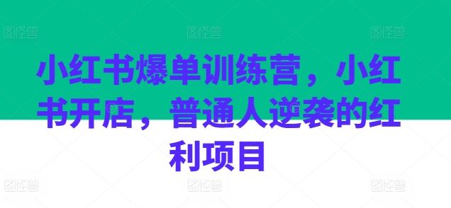 小红书爆单训练营，小红书开店，普通人逆袭的红利项目九峰网创-分享创业资讯-最新网络创业项目-分享最新赚钱项目九峰网创