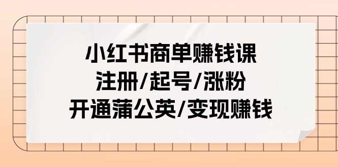 小红书商单赚钱课：注册/起号/涨粉/开通蒲公英/变现赚钱（25节课）九峰网创-分享创业资讯-最新网络创业项目-分享最新赚钱项目九峰网创