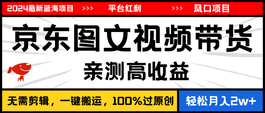 （11147期）2024最新蓝海项目，逛逛京东图文视频带货，无需剪辑，月入20000+九峰网创-分享创业资讯-最新网络创业项目-分享最新赚钱项目九峰网创