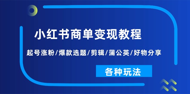 （11164期）小红书商单变现教程：起号涨粉/爆款选题/剪辑/蒲公英/好物分享/各种玩法九峰网创-分享创业资讯-最新网络创业项目-分享最新赚钱项目九峰网创