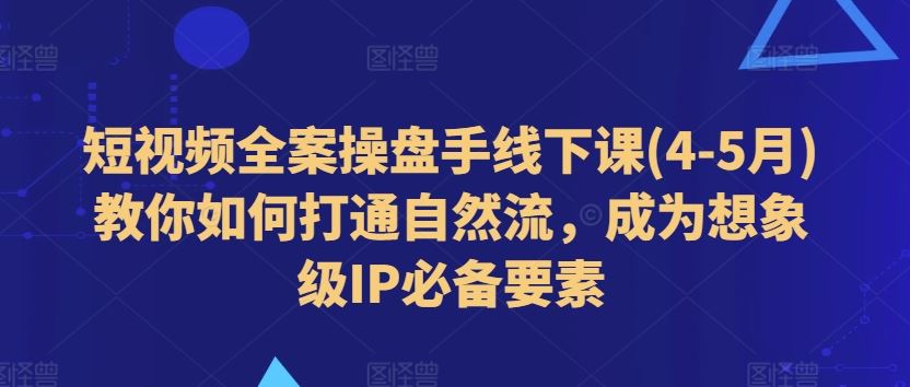短视频全案操盘手线下课(4-5月)教你如何打通自然流，成为想象级IP必备要素九峰网创-分享创业资讯-最新网络创业项目-分享最新赚钱项目九峰网创