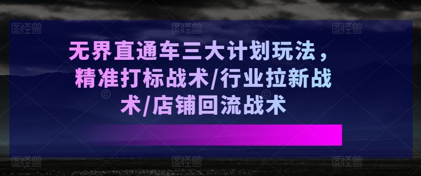 无界直通车三大计划玩法，精准打标战术/行业拉新战术/店铺回流战术九峰网创-分享创业资讯-最新网络创业项目-分享最新赚钱项目九峰网创