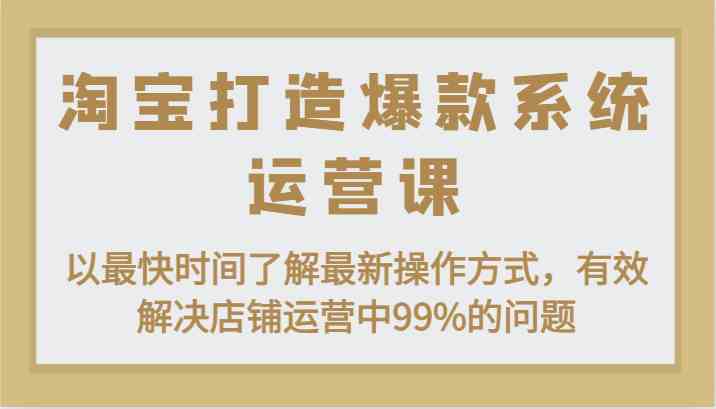 淘宝打造爆款系统运营课：以最快时间了解最新操作方式，有效解决店铺运营中99%的问题九峰网创-分享创业资讯-最新网络创业项目-分享最新赚钱项目九峰网创
