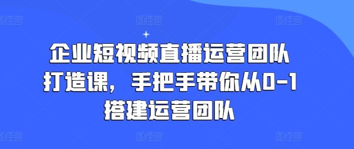 企业短视频直播运营团队打造课，手把手带你从0-1搭建运营团队九峰网创-分享创业资讯-最新网络创业项目-分享最新赚钱项目九峰网创