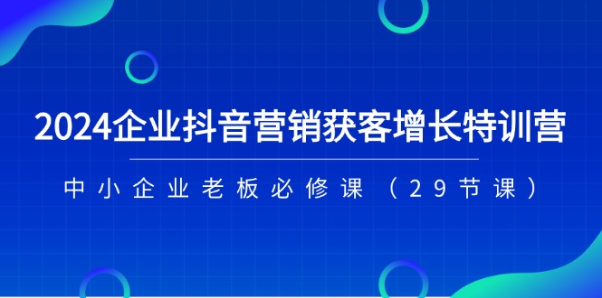 2024企业抖音营销获客增长特训营，中小企业老板必修课（29节课）九峰网创-分享创业资讯-最新网络创业项目-分享最新赚钱项目九峰网创