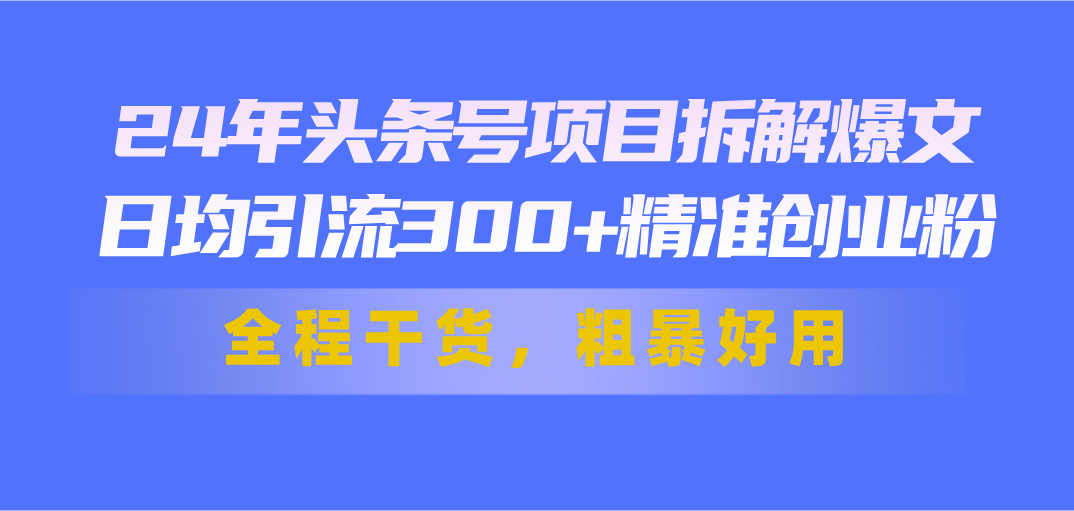 （11397期）24年头条号项目拆解爆文，日均引流300+精准创业粉，全程干货，粗暴好用九峰网创-分享创业资讯-最新网络创业项目-分享最新赚钱项目九峰网创
